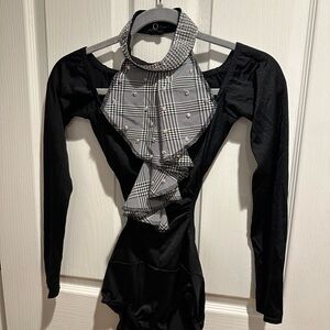 Kelle Black and Gray Plaid Bodysuit Dance Costume